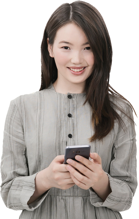 Smiling Woman with Phone Cutout